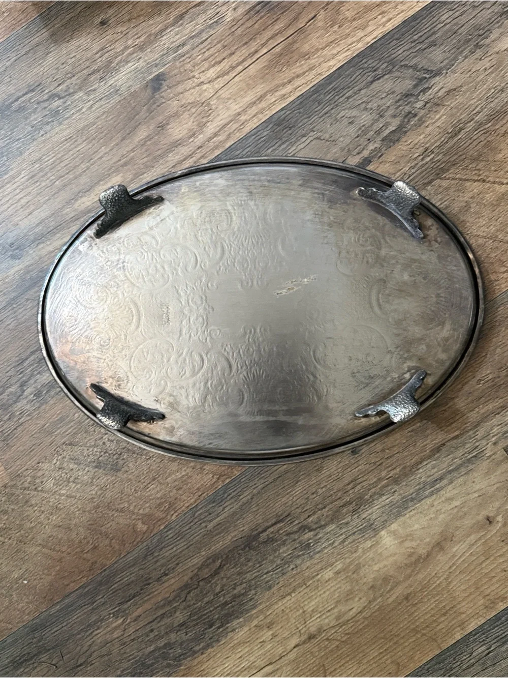 Ornate Silver Decorative Oval Serving Tray - Silver leanord silverplate stamp